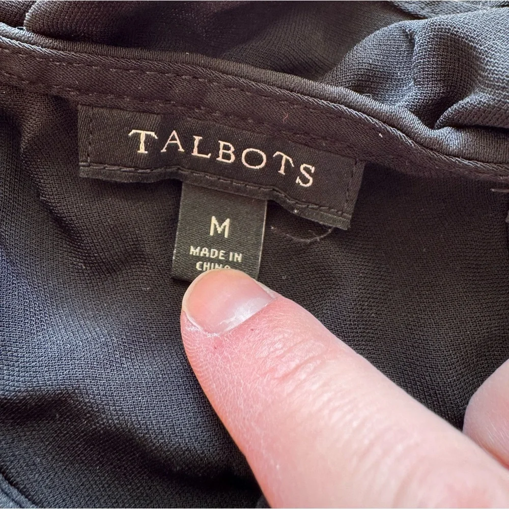 Talbots Black Ruffle Neck Blouse chic essential office business classic solid - Picture 2 of 4